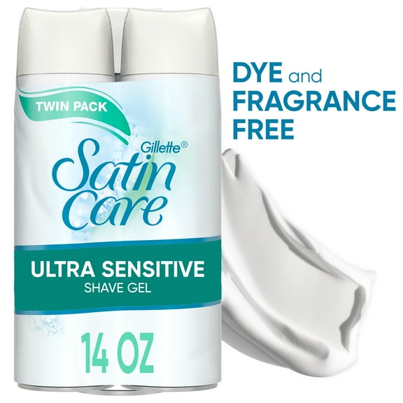 Gillette Satin Care Ultra Sensitive Women's Shaving Gel Twin Pack, Fragrance-Free, 14 oz