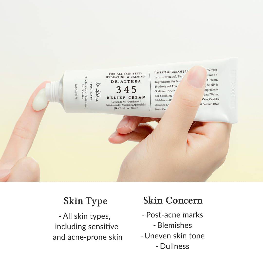 Dr.Althea 345 Relief Cream | Daily Face Moisturizer for Soothing Recovery and Blemish Care with PDRN & Niacinamide | Korean Vegan Skin Care for All Skin Types, 1.69 Fl Oz (Ver.2 - Pack of 1)