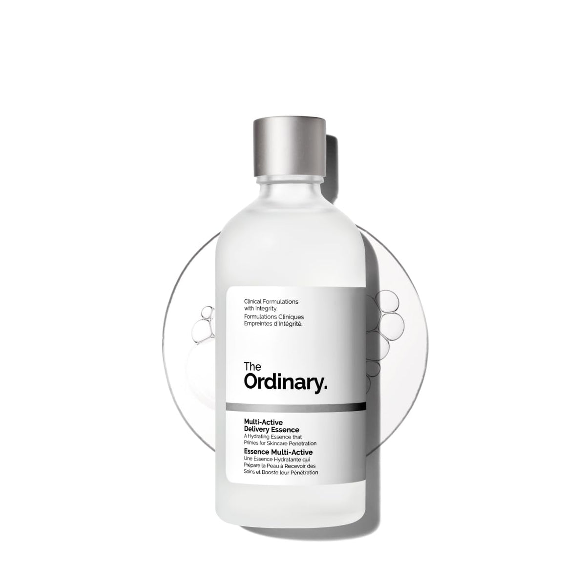 SlimBag The Ordinary Multi-Active Delivery Essence for hydrating, smoother skin, shown in a clear glass bottle with a dropper.