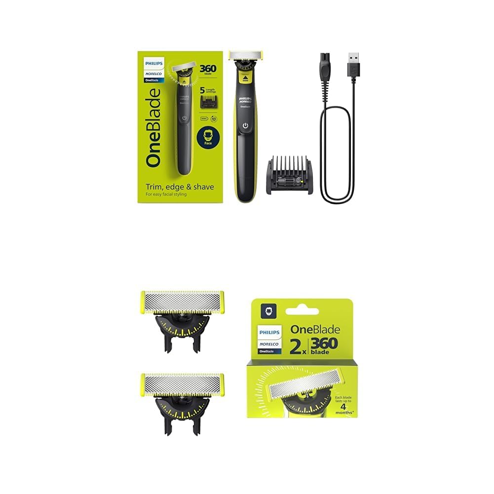 Norelco Philips OneBlade 360 Hybrid Face, Electric Beard Trimmer and Shaver, with 360 Blade Technology, 1x 360 Blade for Face, 5in1 Adjustable Comb, Model QP2724/90