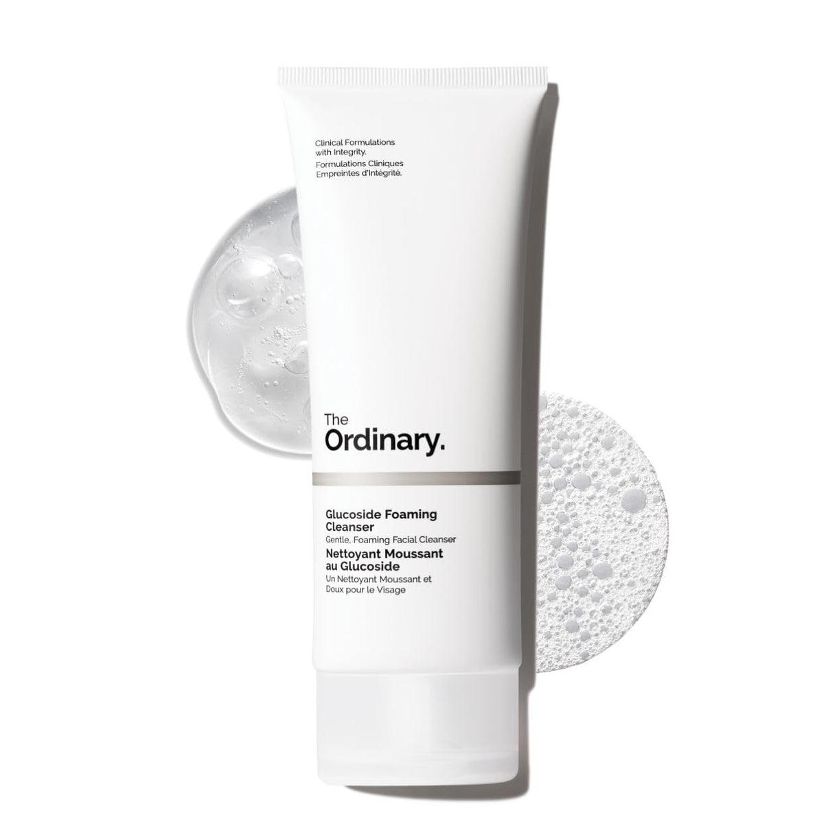 The Ordinary Glucoside Foaming Cleanser in a 5.1 oz bottle, gentle face wash with a foaming texture for all skin types, including sensitive skin.