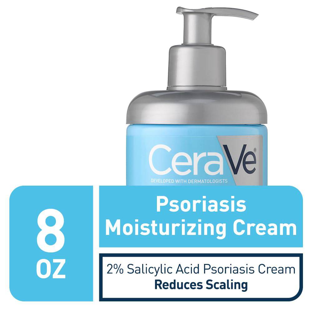 SlimBag CeraVe Moisturizing Cream for psoriasis with salicylic acid and urea, fragrance-free and allergy tested, 8 oz jar