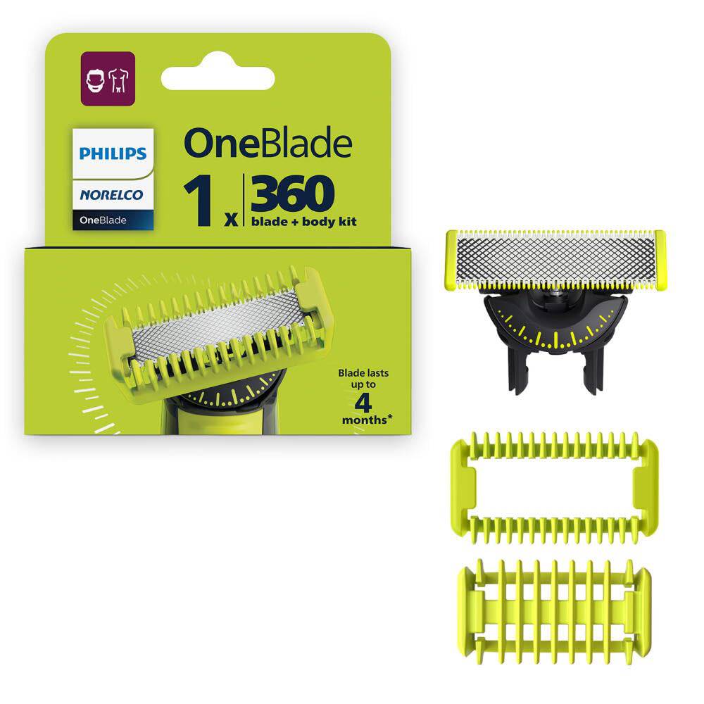 Philips Norelco OneBlade 360 Blades, Genuine Replacement Blades for OneBlade Electric Shaver and Trimmer, Durable Stainless Steel, Trim, Edge and Shave, 3 Pack, QP430/80