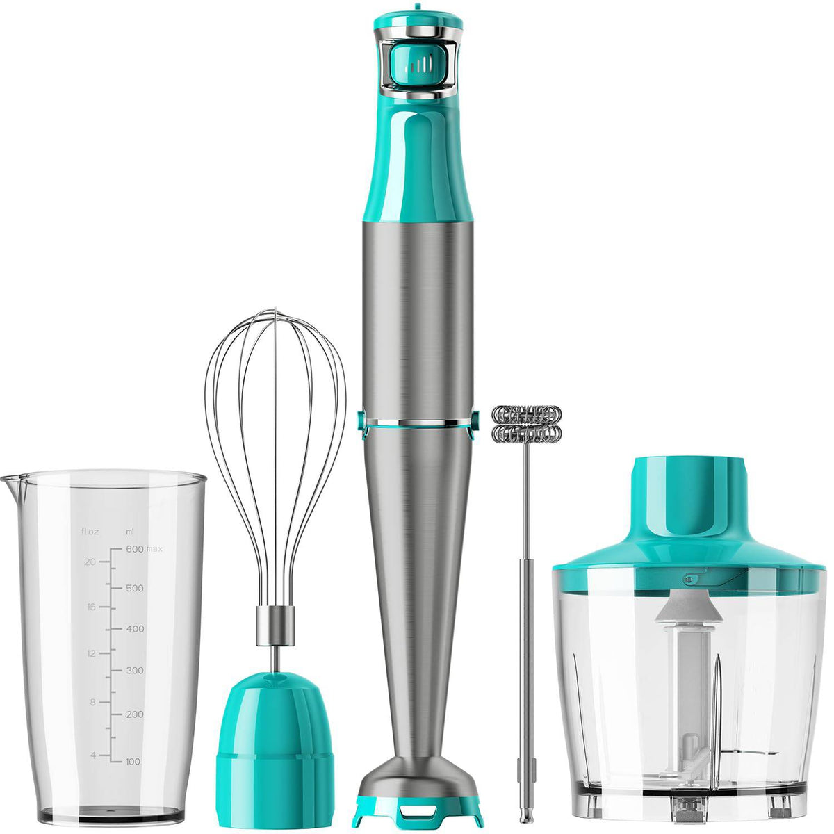 Immersion Blender Handheld Corded Hand Blenders Set 1100W, Trigger Variable Speed 5 in 1 Stick Emulsifier with Chopper, Whisk and Frother for Soup, Baby Food and Smoothies