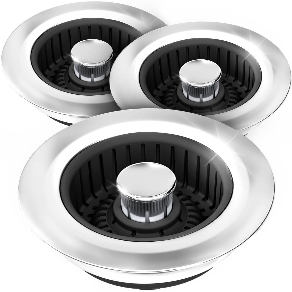 Sink Drain Strainer - Sink Stopper Kitchen Drain, 3 in 1 Kitchen Sink Drain Strainer with Anti-Clogging Basket, Kitchen Gadgets Clearance Sink Accessories, Fit US Standard 3-1/2'' Sink Hole, Silver