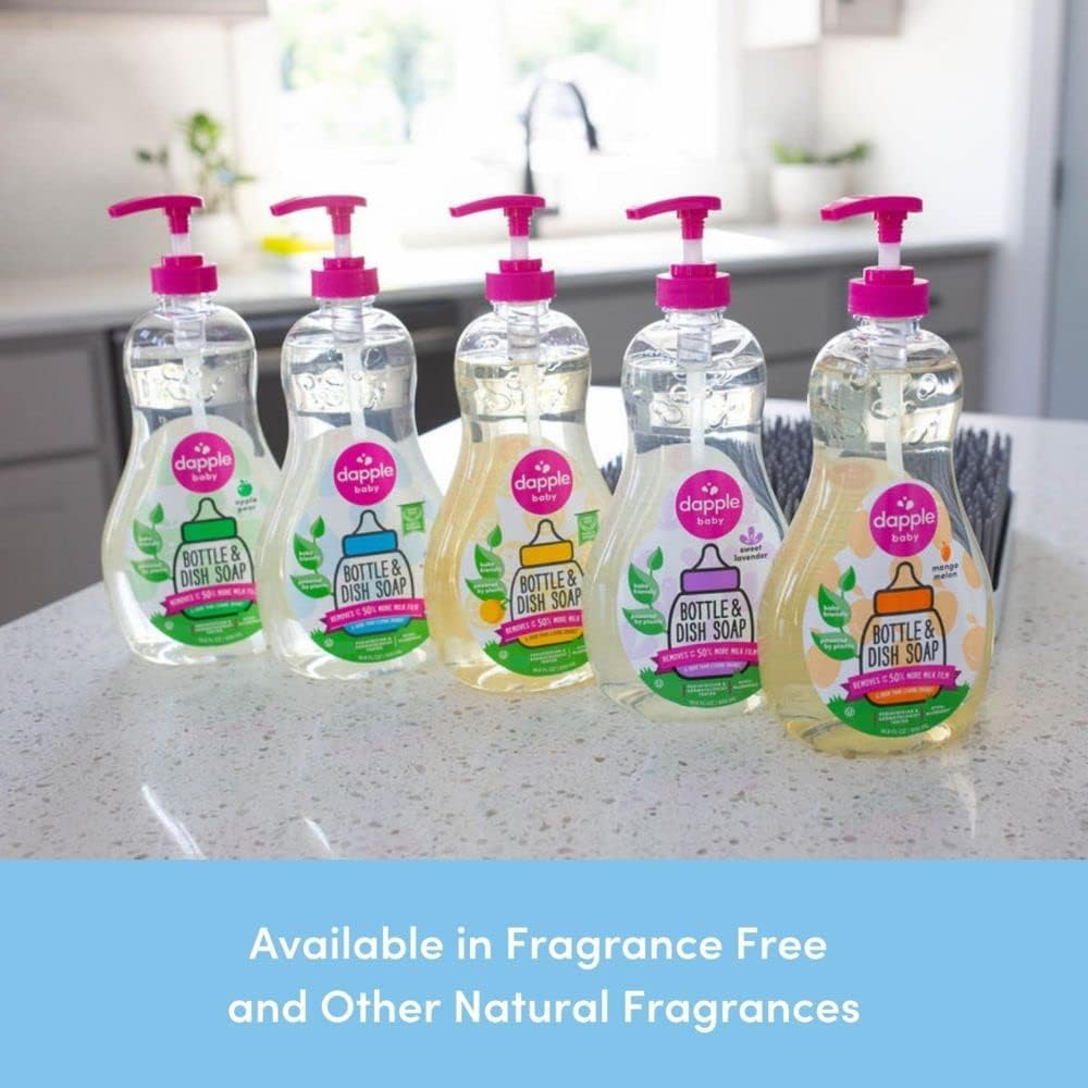 Dapple Baby Bottle Soap, Hypoallergenic Dish Soap for Baby Bottles, Powered by Plants, 1 Pump Included, Packaging May Vary, Fragrance Free, 16.9 Fl Oz (Pack of 3)