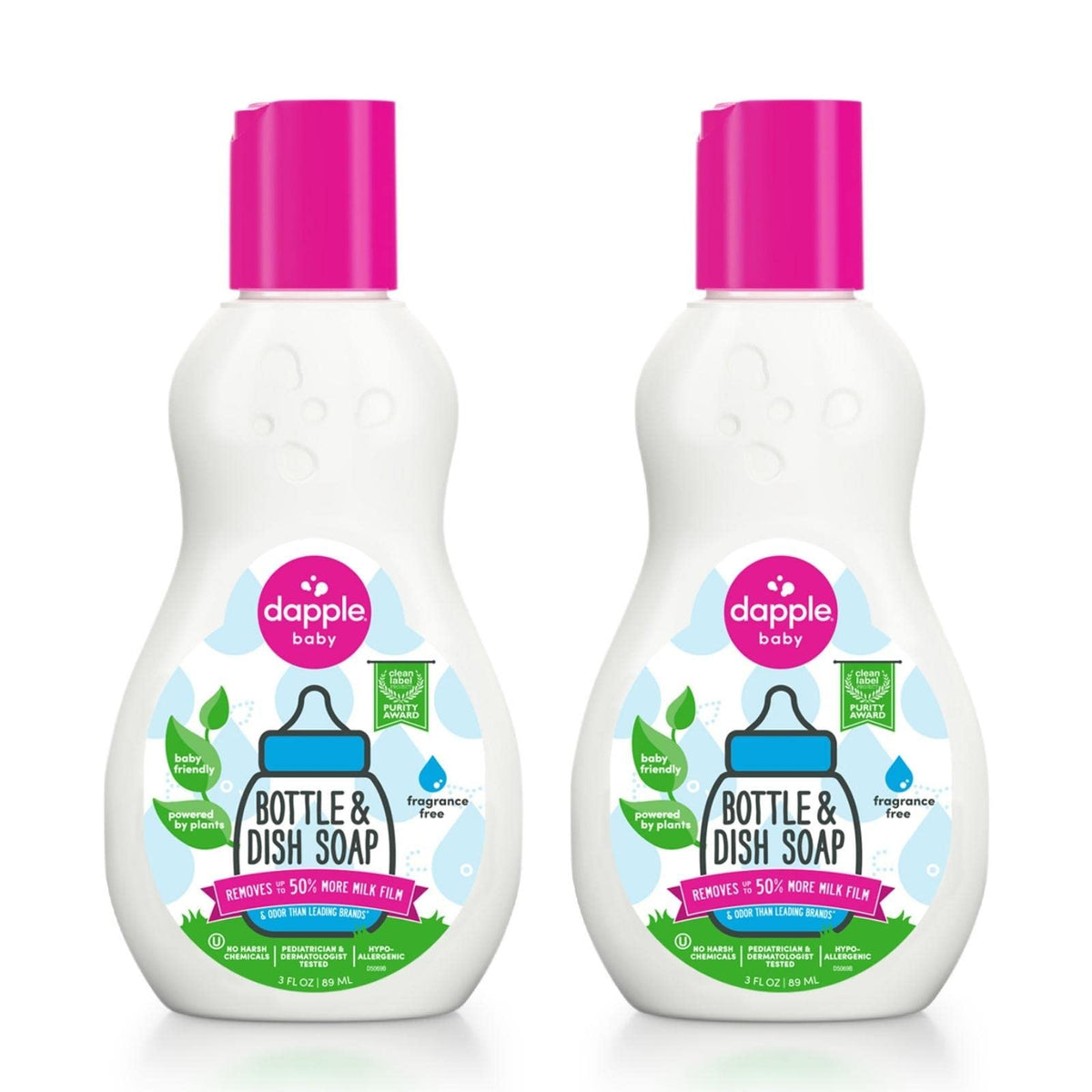 Dapple Baby Bottle Soap, Hypoallergenic Dish Soap for Baby Bottles, Powered by Plants, 1 Pump Included, Packaging May Vary, Fragrance Free, 16.9 Fl Oz (Pack of 3)