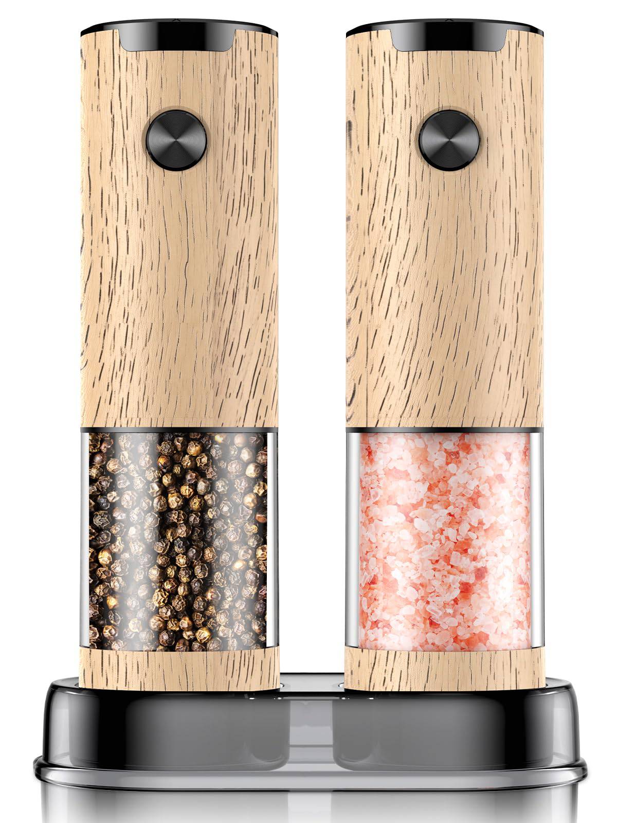 Electric Salt and Pepper Grinder Set Automatic Battery Pepper Mill Shakers Adjustable Coarseness Upgraded Larger Capacity with Led Home and Kitchen Appliances Birthday Gifts for Women Mom