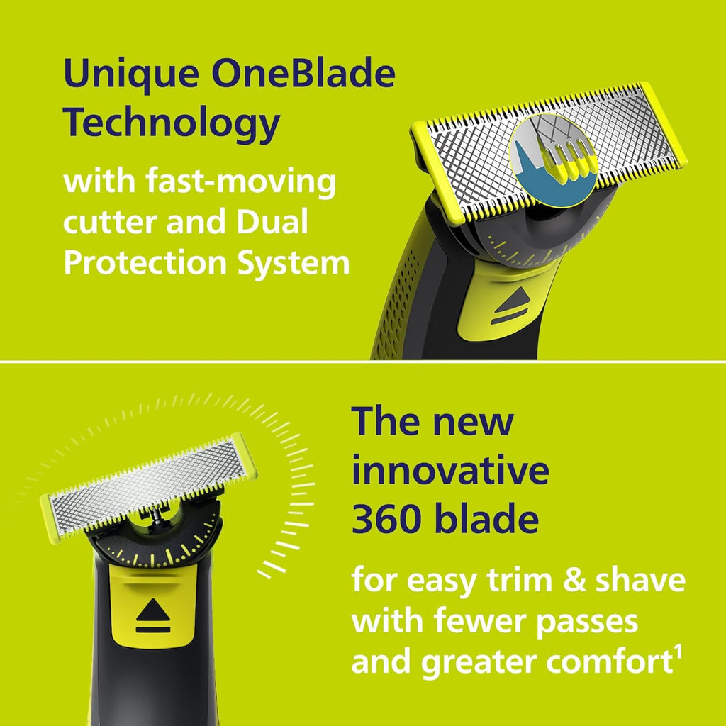 Norelco Philips OneBlade 360 Hybrid Face, Electric Beard Trimmer and Shaver, with 360 Blade Technology, 1x 360 Blade for Face, 5in1 Adjustable Comb, Model QP2724/90