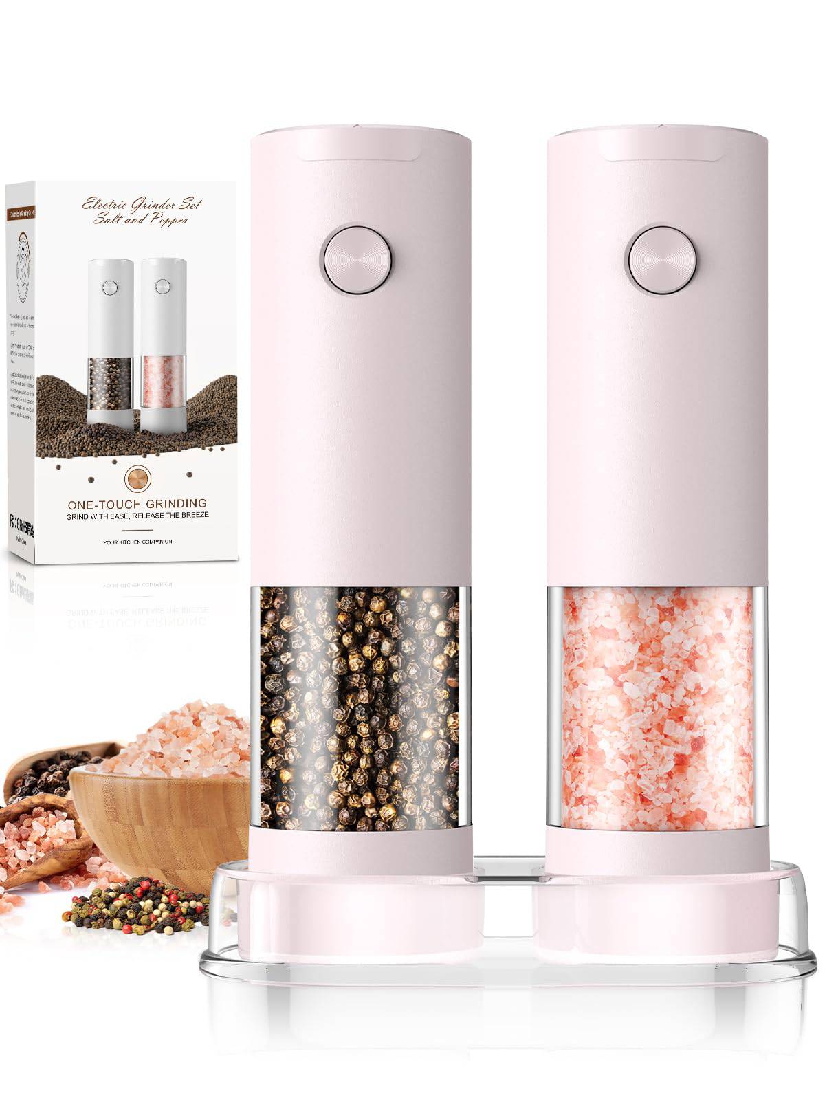 Electric Salt and Pepper Grinder Set Automatic Battery Pepper Mill Shakers Adjustable Coarseness Upgraded Larger Capacity with Led Home and Kitchen Appliances Birthday Gifts for Women Mom