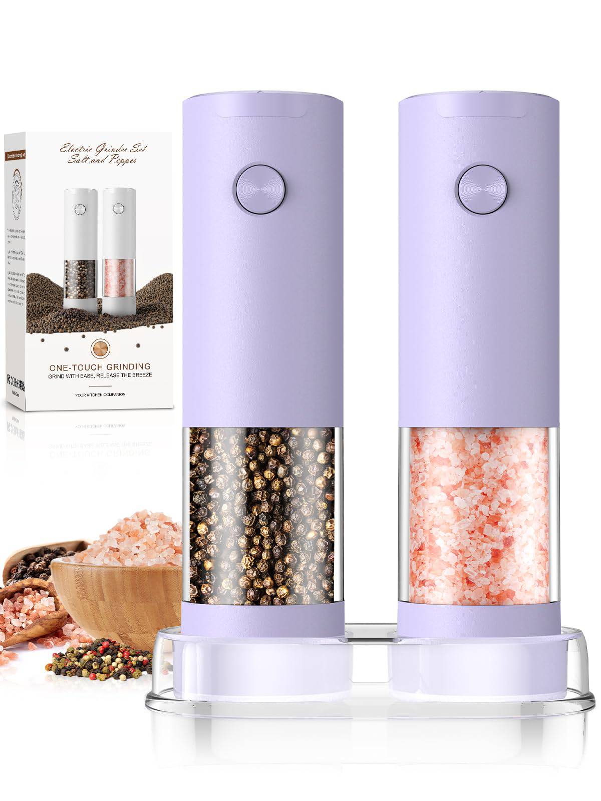 Electric Salt and Pepper Grinder Set Automatic Battery Pepper Mill Shakers Adjustable Coarseness Upgraded Larger Capacity with Led Home and Kitchen Appliances Birthday Gifts for Women Mom