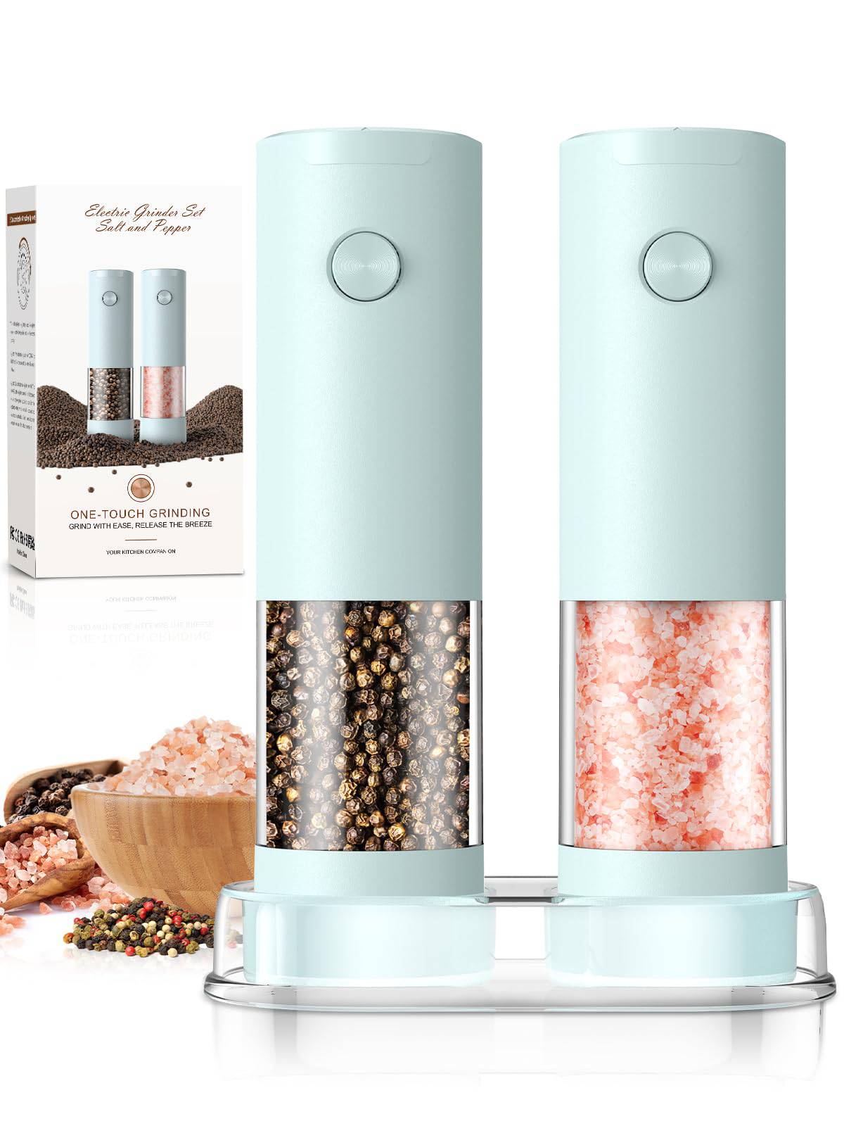 Electric Salt and Pepper Grinder Set Automatic Battery Pepper Mill Shakers Adjustable Coarseness Upgraded Larger Capacity with Led Home and Kitchen Appliances Birthday Gifts for Women Mom