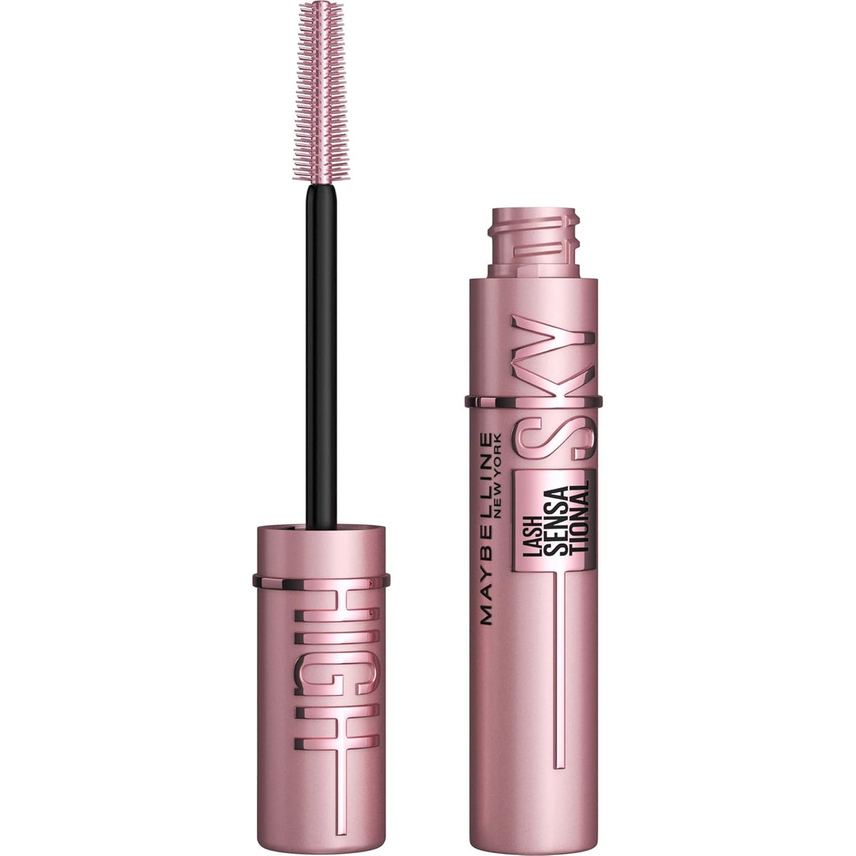 Maybelline Lash Sensational Sky High washable mascara with volumizing, lengthening, curling black mascara applied on lashes