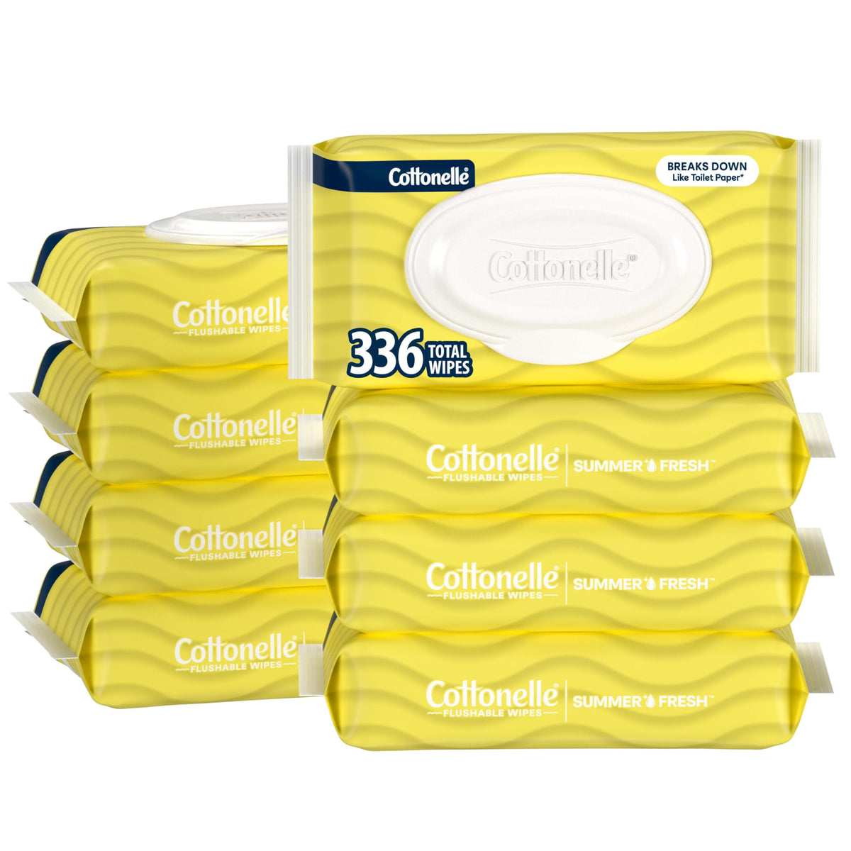 Cottonelle Fresh Feel Flushable Wet Wipes, Adult Wet Wipes, 8 Flip-Top Packs, 42 Wipes Per Pack (336 Total Wipes), Packaging May Vary