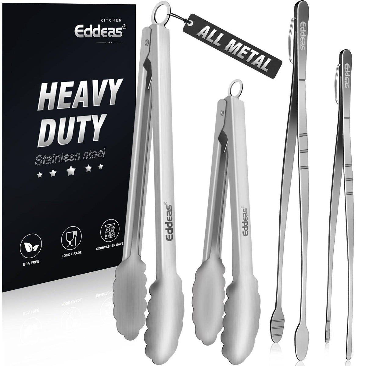 Tongs For Cooking - Heat Resistant 600 Degrees Stainless Steel Kitchen Tong,Heavy Duty Metal Locking Tongs - Perfect for Food,Salad and BBQ set of 3 (7",9" and 12") Dishwasher