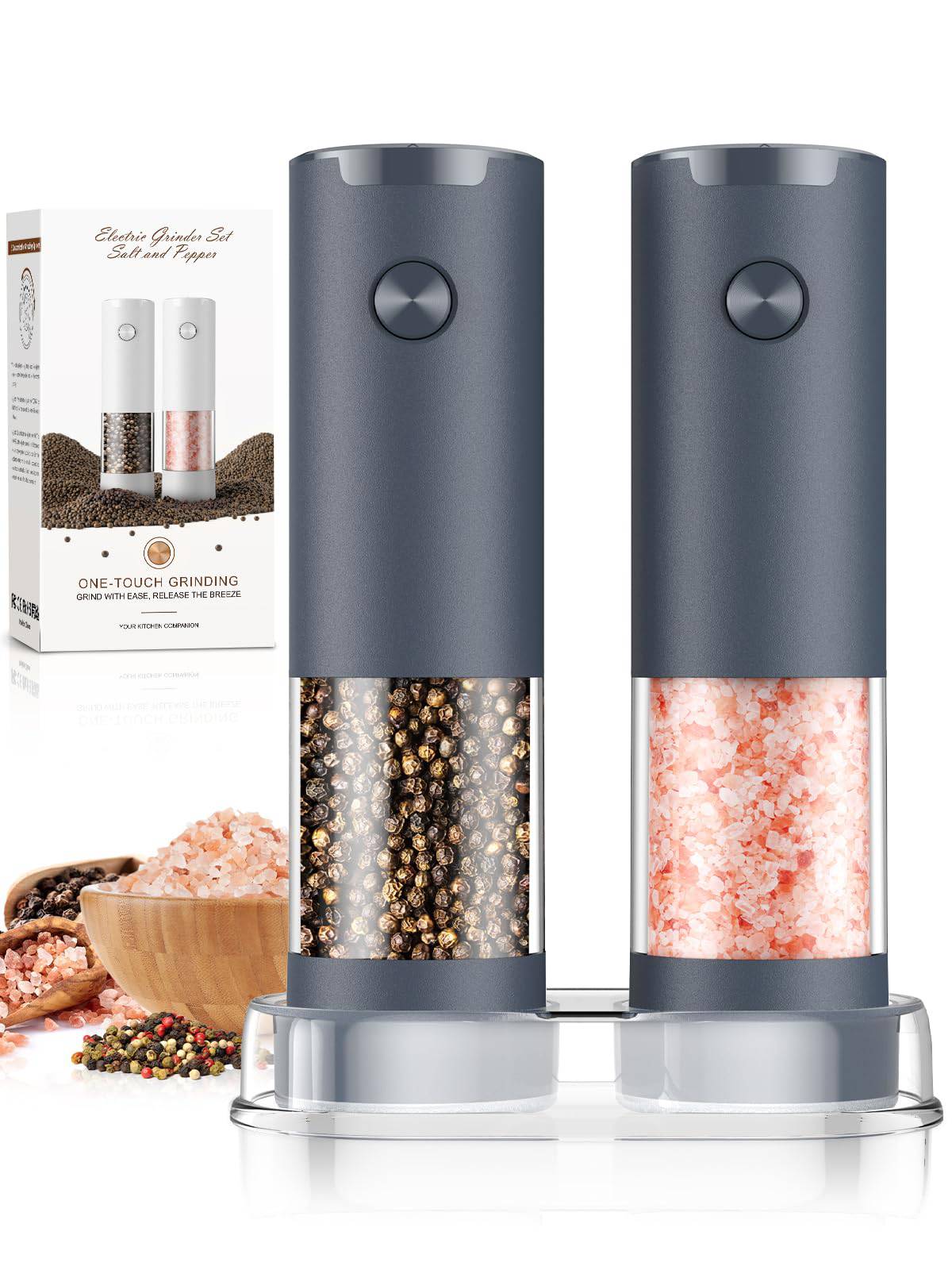 Electric Salt and Pepper Grinder Set Automatic Battery Pepper Mill Shakers Adjustable Coarseness Upgraded Larger Capacity with Led Home and Kitchen Appliances Birthday Gifts for Women Mom