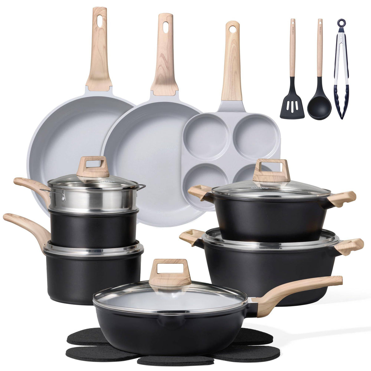 CAROTE 44pcs Pots and Pan Set Nonstick, Cookware Sets, Cooking Set Non Stick, Induction Cook Ware with Bakeware Set, Kitchen Knife Set