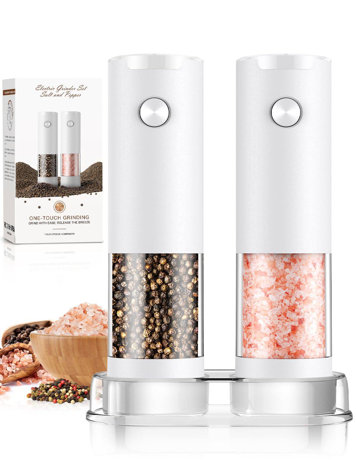 Electric Salt and Pepper Grinder Set Automatic Battery Pepper Mill Shakers Adjustable Coarseness Upgraded Larger Capacity with Led Home and Kitchen Appliances Birthday Gifts for Women Mom