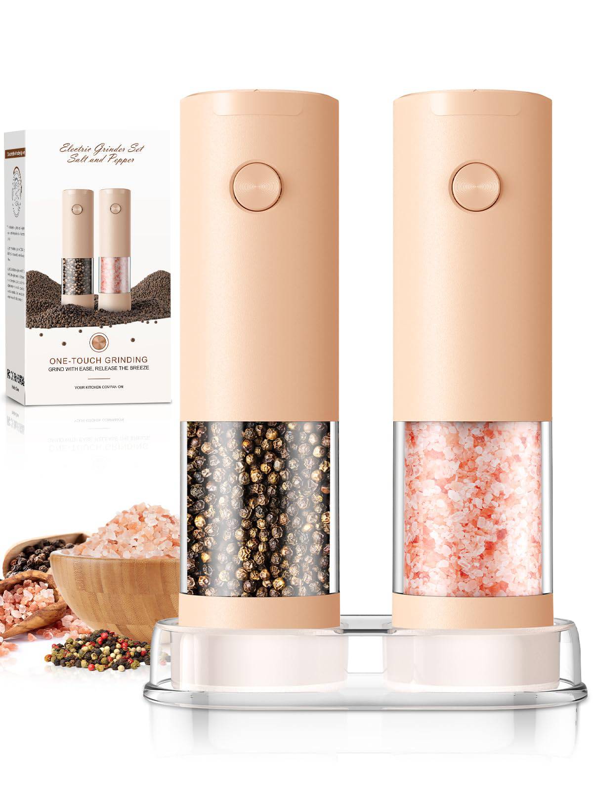 Electric Salt and Pepper Grinder Set Automatic Battery Pepper Mill Shakers Adjustable Coarseness Upgraded Larger Capacity with Led Home and Kitchen Appliances Birthday Gifts for Women Mom