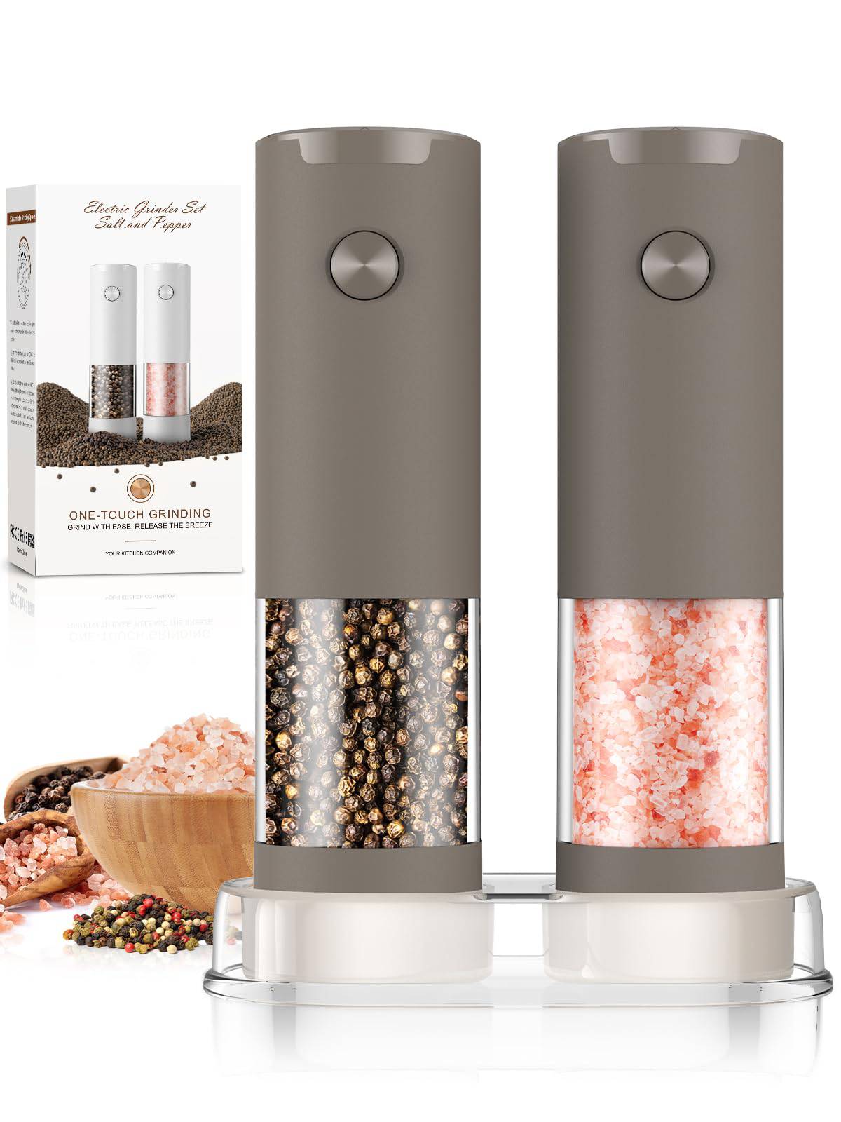 Electric Salt and Pepper Grinder Set Automatic Battery Pepper Mill Shakers Adjustable Coarseness Upgraded Larger Capacity with Led Home and Kitchen Appliances Birthday Gifts for Women Mom