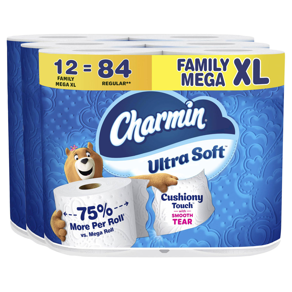Charmin Ultra Soft Cushiony Touch Toilet Paper, 24 Family Mega = 123 Regular Rolls, White