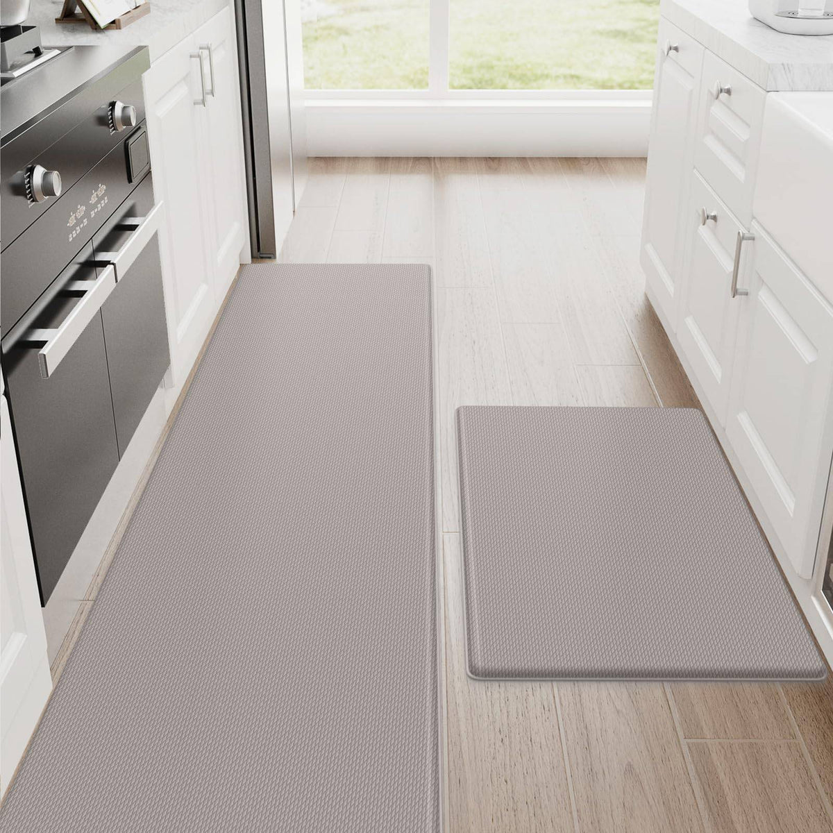 StepRite Kitchen Mats, 2PCS Kitchen Rugs, Cushioned Anti Fatigue Kitchen Mats for Floor, Non-Slip Standing Desk Mat, Waterproof Kitchen Rug Set for Kitchen, Floor, Office, 17.3"x30"+17.3"x47", Black