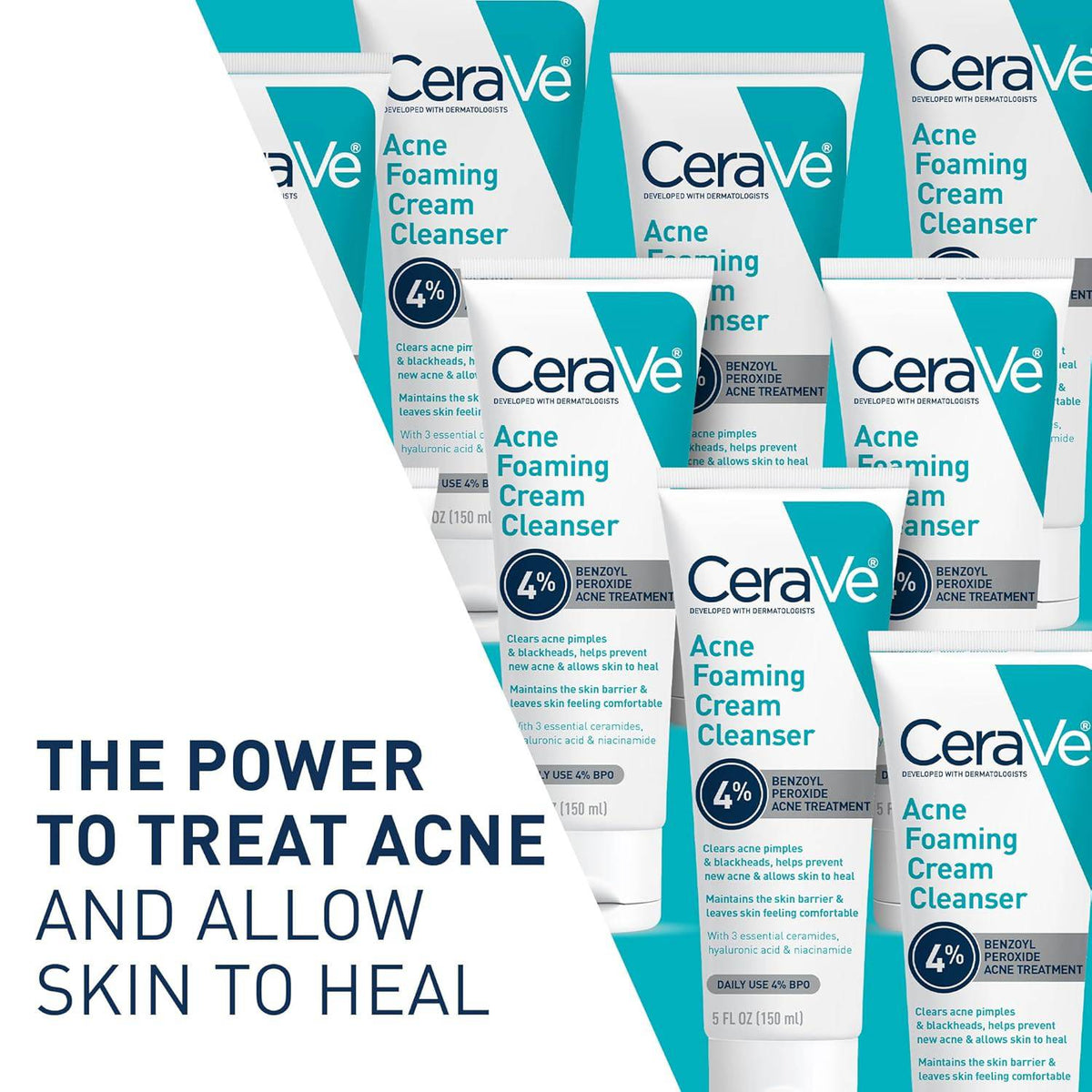 SlimBag CeraVe Acne Foaming Cream Cleanser with benzoyl peroxide, hyaluronic acid, niacinamide, and ceramides for daily acne treatment