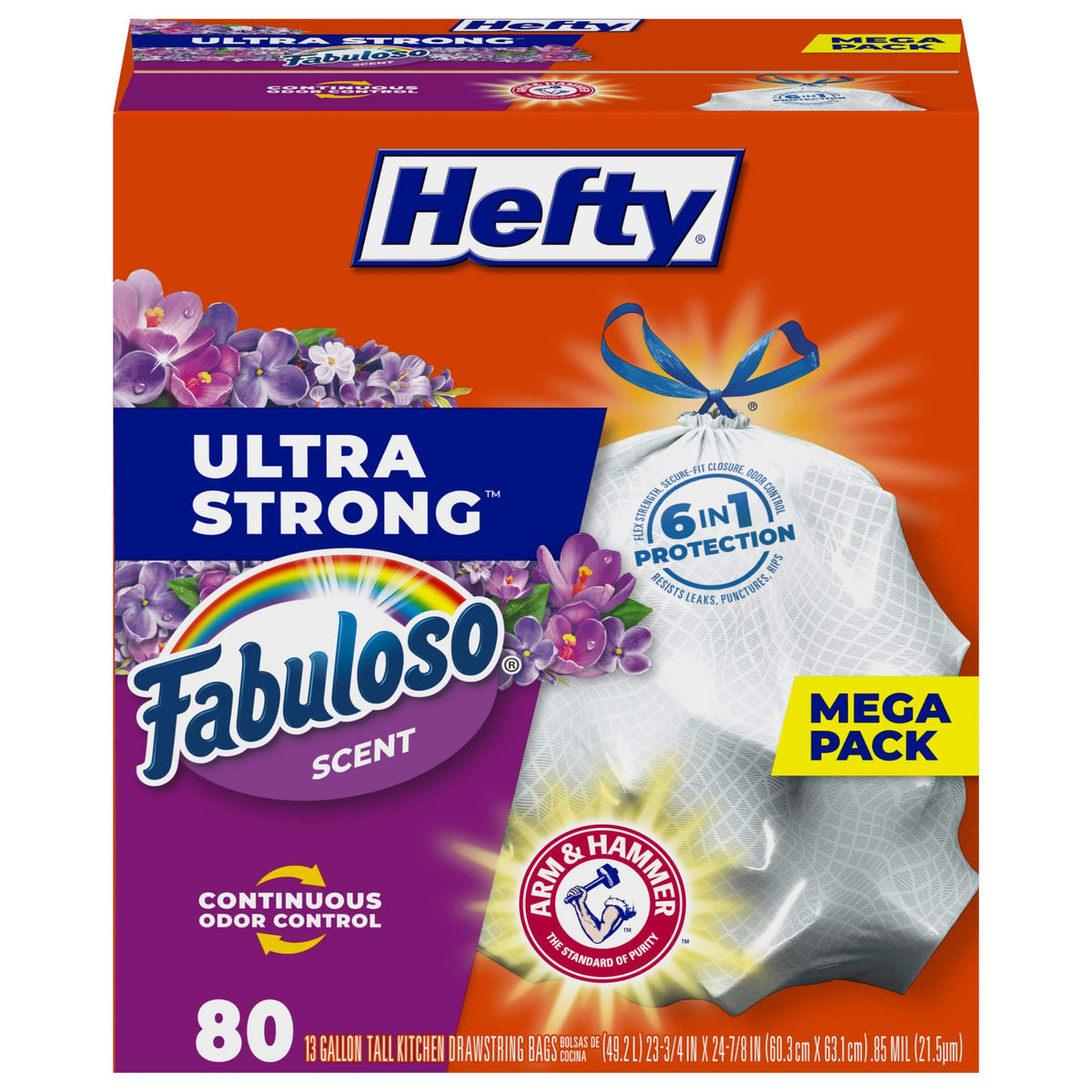 Hefty Ultra Strong Tall Kitchen Trash Bags, Lavender & Sweet Vanilla Scent, 13 Gallon, 80 Count