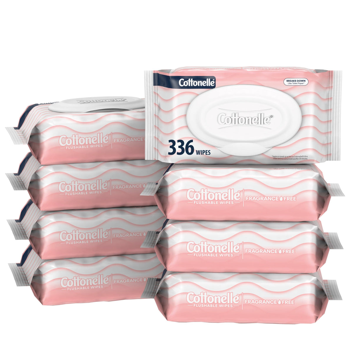Cottonelle Fresh Feel Flushable Wet Wipes, Adult Wet Wipes, 8 Flip-Top Packs, 42 Wipes Per Pack (336 Total Wipes), Packaging May Vary