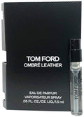 TOMFORD Ombré Leather Eau de Parfum bottle with sleek black and gold design, placed on a neutral background.