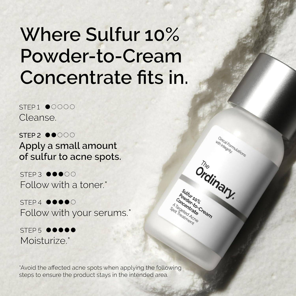 SlimBag The Ordinary Sulfur 10% Powder-to-Cream Acne Spot Treatment with pimple-reducing and redness-soothing properties, 0.18 oz