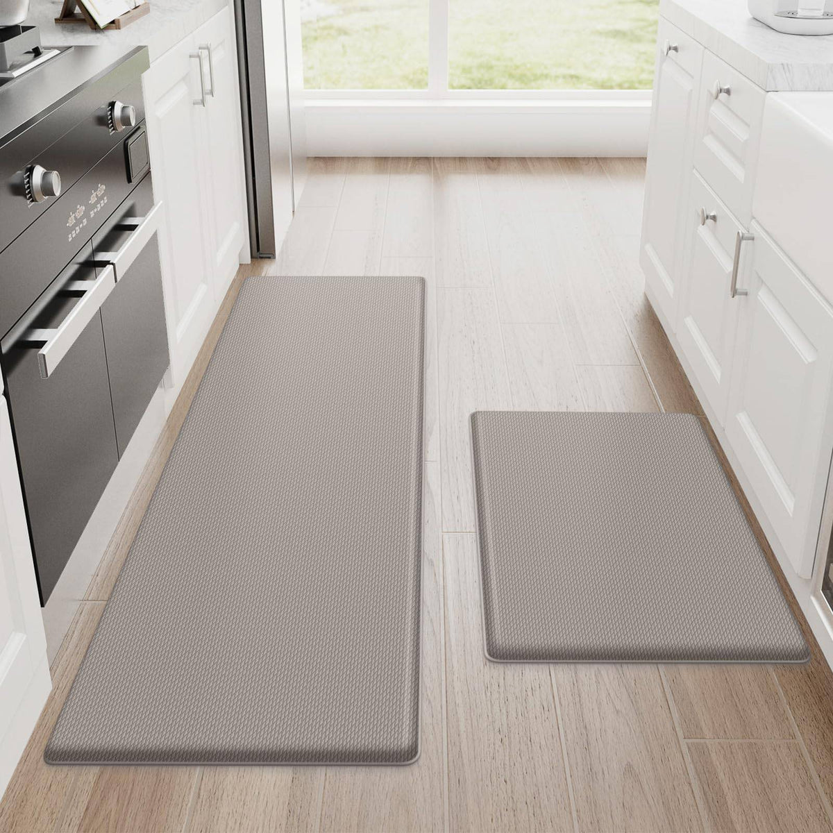 StepRite Kitchen Mats, 2PCS Kitchen Rugs, Cushioned Anti Fatigue Kitchen Mats for Floor, Non-Slip Standing Desk Mat, Waterproof Kitchen Rug Set for Kitchen, Floor, Office, 17.3"x30"+17.3"x47", Black