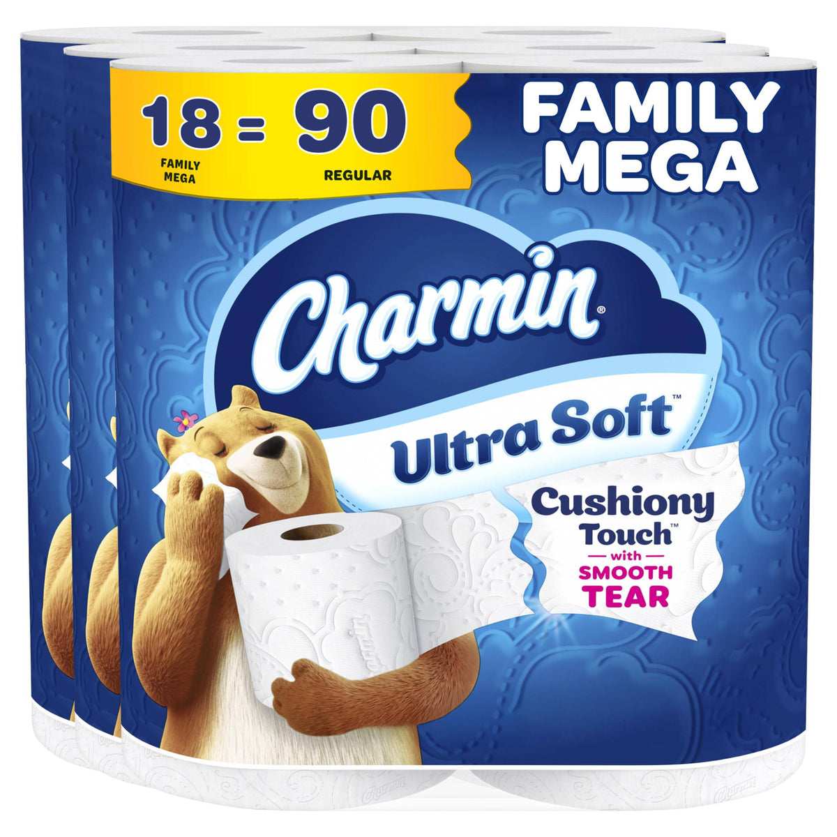 Charmin Ultra Soft Cushiony Touch Toilet Paper, 24 Family Mega = 123 Regular Rolls, White