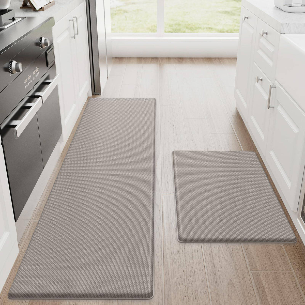 StepRite Kitchen Mats, 2PCS Kitchen Rugs, Cushioned Anti Fatigue Kitchen Mats for Floor, Non-Slip Standing Desk Mat, Waterproof Kitchen Rug Set for Kitchen, Floor, Office, 17.3"x30"+17.3"x47", Black