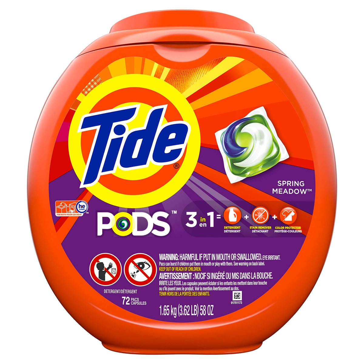Tide PODS laundry detergent pacs, 3-in-1 Stain Remover, Odor Fighter, Color Protector, 112 Count, HE compatible, Spring Meadow Scent