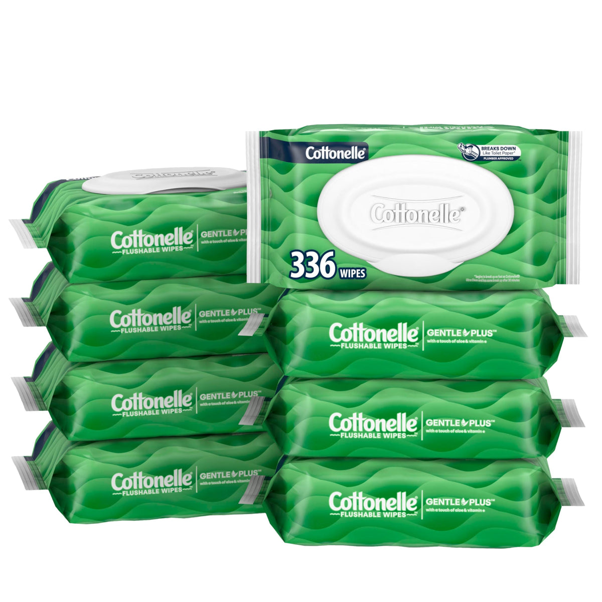 Cottonelle Fresh Feel Flushable Wet Wipes, Adult Wet Wipes, 8 Flip-Top Packs, 42 Wipes Per Pack (336 Total Wipes), Packaging May Vary