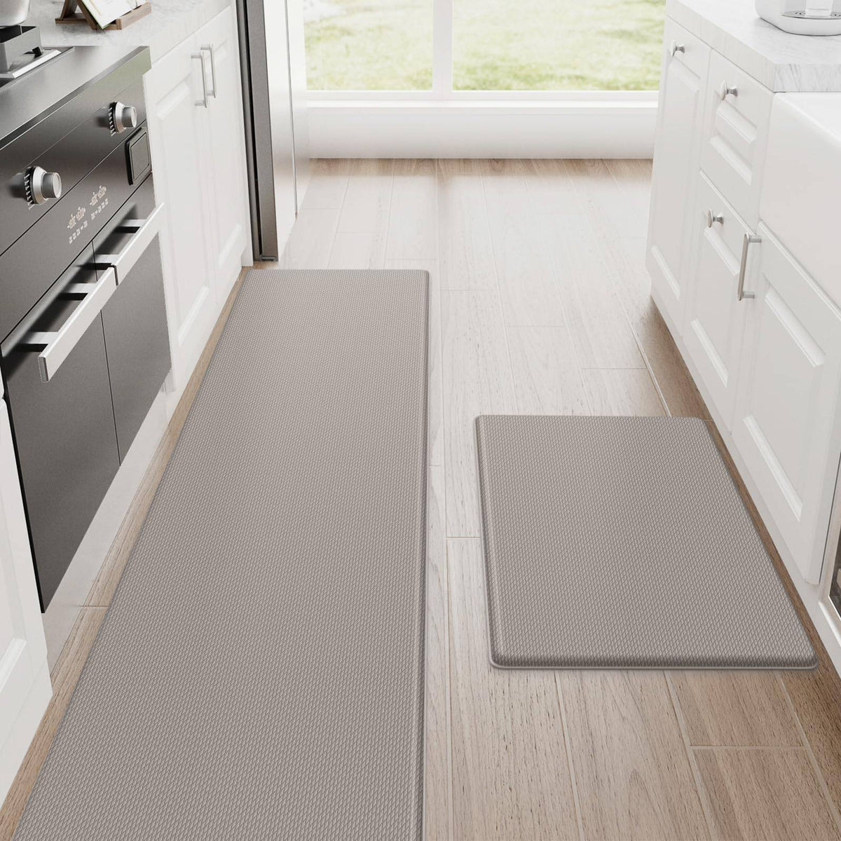 StepRite Kitchen Mats, 2PCS Kitchen Rugs, Cushioned Anti Fatigue Kitchen Mats for Floor, Non-Slip Standing Desk Mat, Waterproof Kitchen Rug Set for Kitchen, Floor, Office, 17.3"x30"+17.3"x47", Black