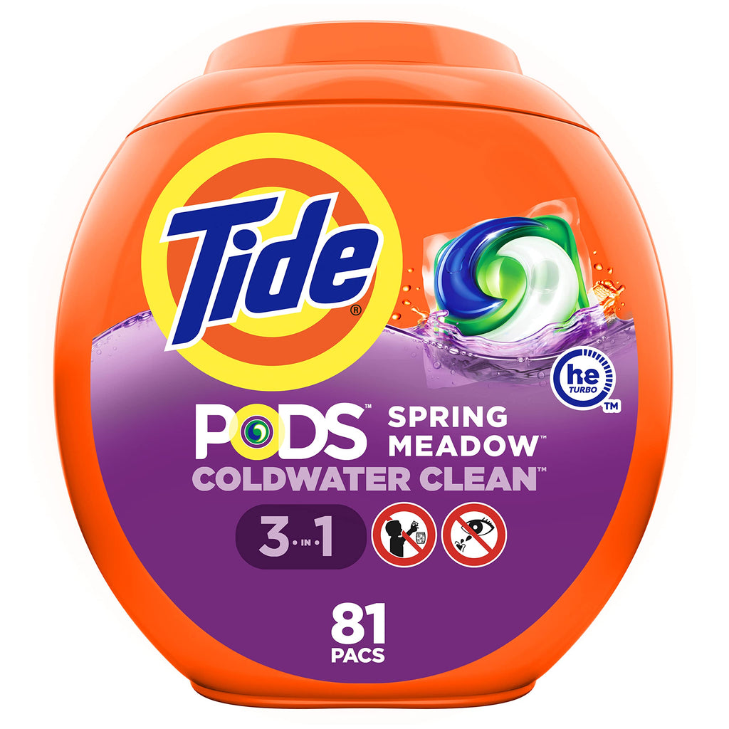 Tide PODS laundry detergent pacs, 3-in-1 Stain Remover, Odor Fighter, Color Protector, 112 Count, HE compatible, Spring Meadow Scent