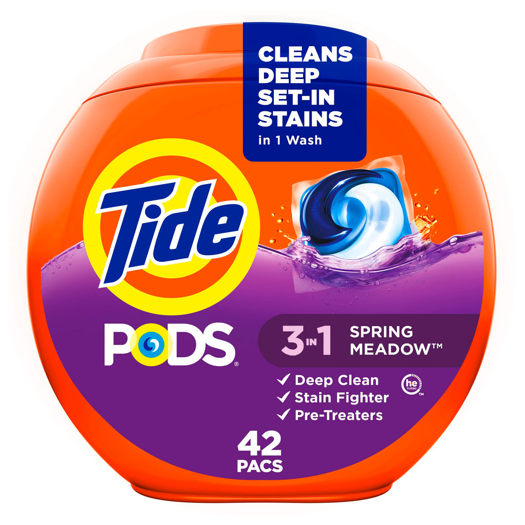 Tide PODS laundry detergent pacs, 3-in-1 Stain Remover, Odor Fighter, Color Protector, 112 Count, HE compatible, Spring Meadow Scent