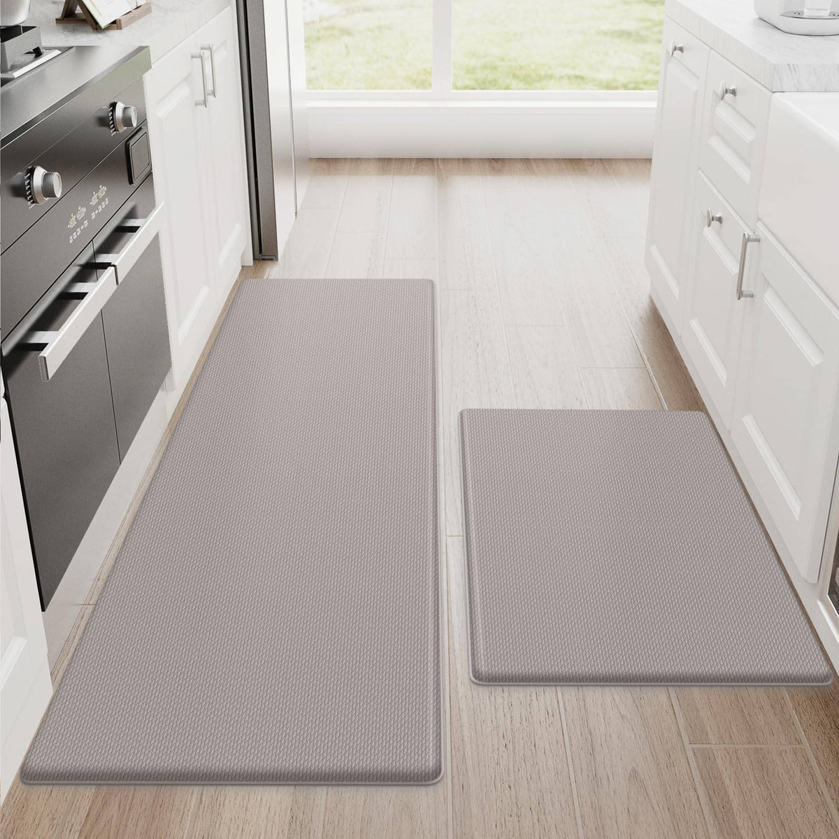 StepRite Kitchen Mats, 2PCS Kitchen Rugs, Cushioned Anti Fatigue Kitchen Mats for Floor, Non-Slip Standing Desk Mat, Waterproof Kitchen Rug Set for Kitchen, Floor, Office, 17.3"x30"+17.3"x47", Black