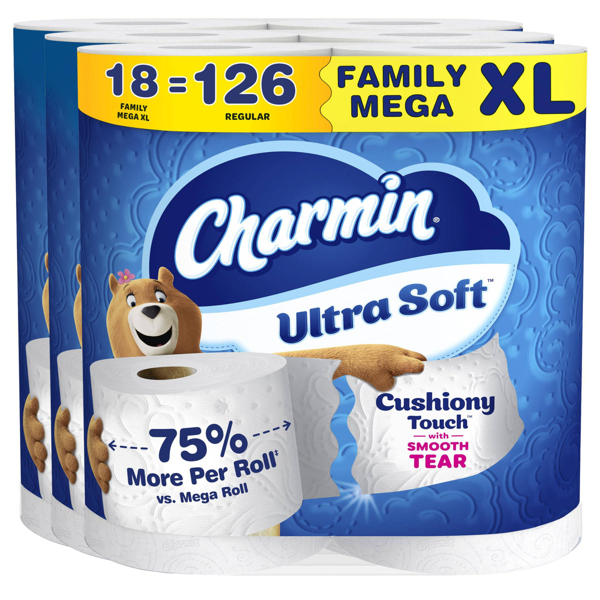 Charmin Ultra Soft Cushiony Touch Toilet Paper, 24 Family Mega = 123 Regular Rolls, White