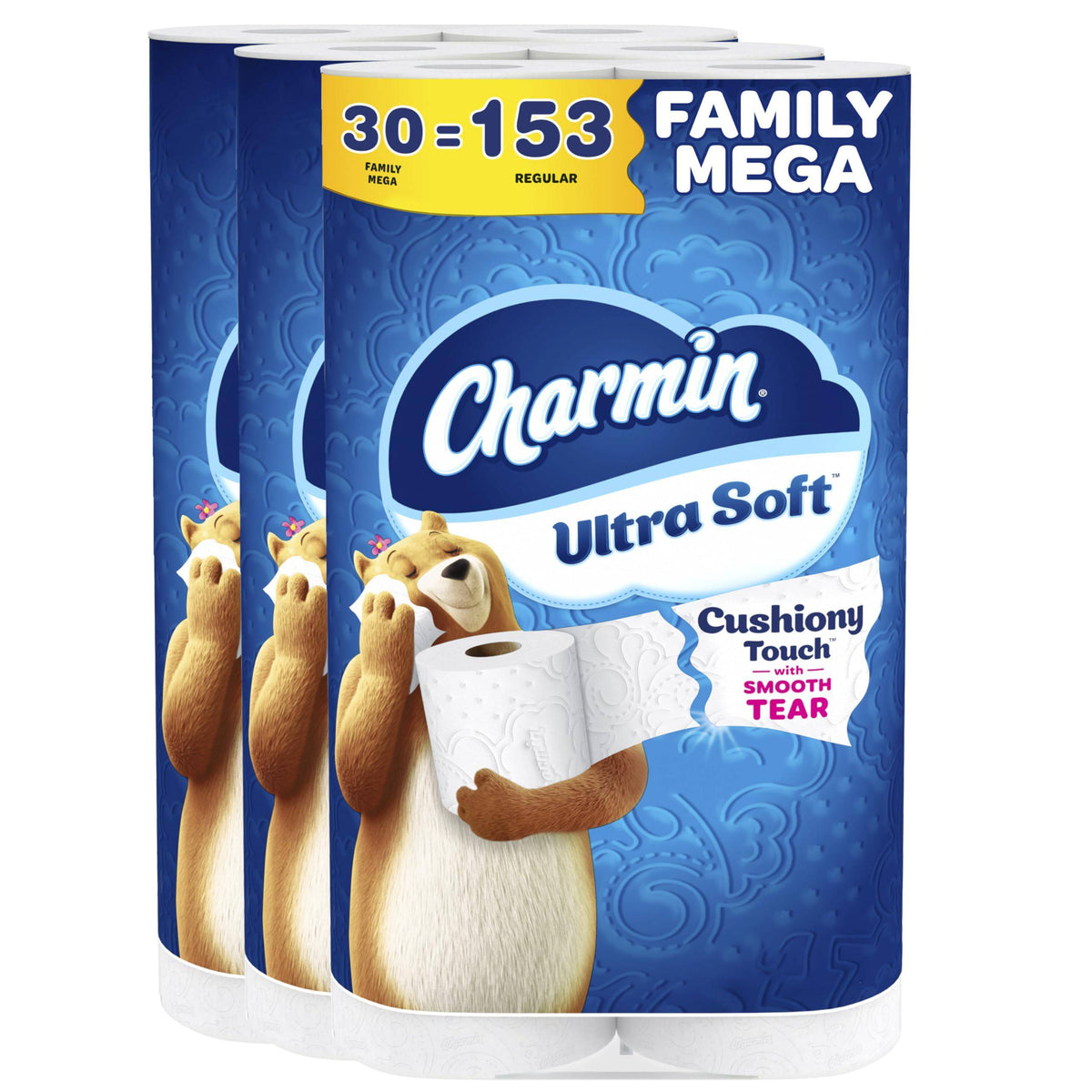 Charmin Ultra Soft Cushiony Touch Toilet Paper, 24 Family Mega = 123 Regular Rolls, White