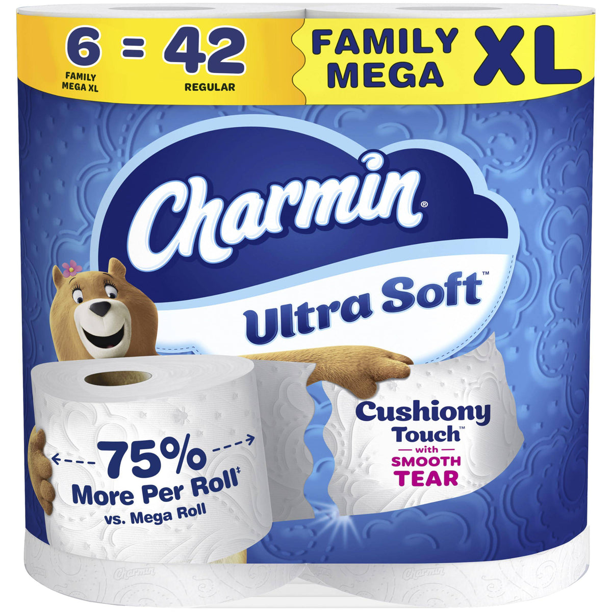 Charmin Ultra Soft Cushiony Touch Toilet Paper, 24 Family Mega = 123 Regular Rolls, White