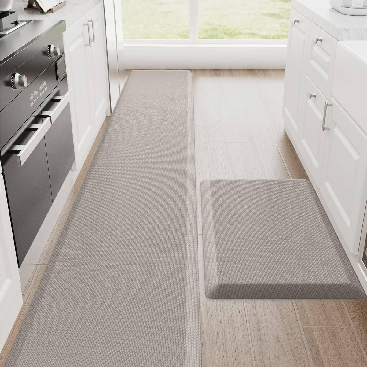 StepRite Kitchen Mats, 2PCS Kitchen Rugs, Cushioned Anti Fatigue Kitchen Mats for Floor, Non-Slip Standing Desk Mat, Waterproof Kitchen Rug Set for Kitchen, Floor, Office, 17.3"x30"+17.3"x47", Black
