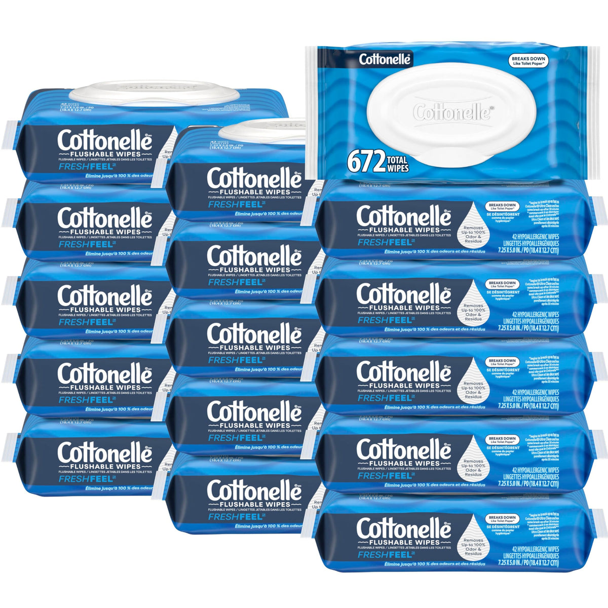 Cottonelle Fresh Feel Flushable Wet Wipes, Adult Wet Wipes, 8 Flip-Top Packs, 42 Wipes Per Pack (336 Total Wipes), Packaging May Vary