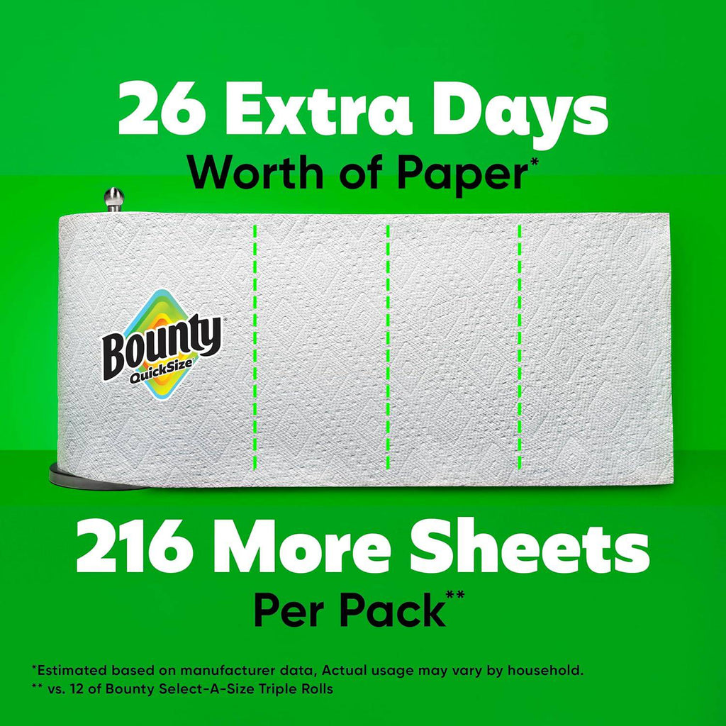 Bounty Quick-Size Paper Towels, White, 12 Family Triple Rolls = 40 Regular Rolls