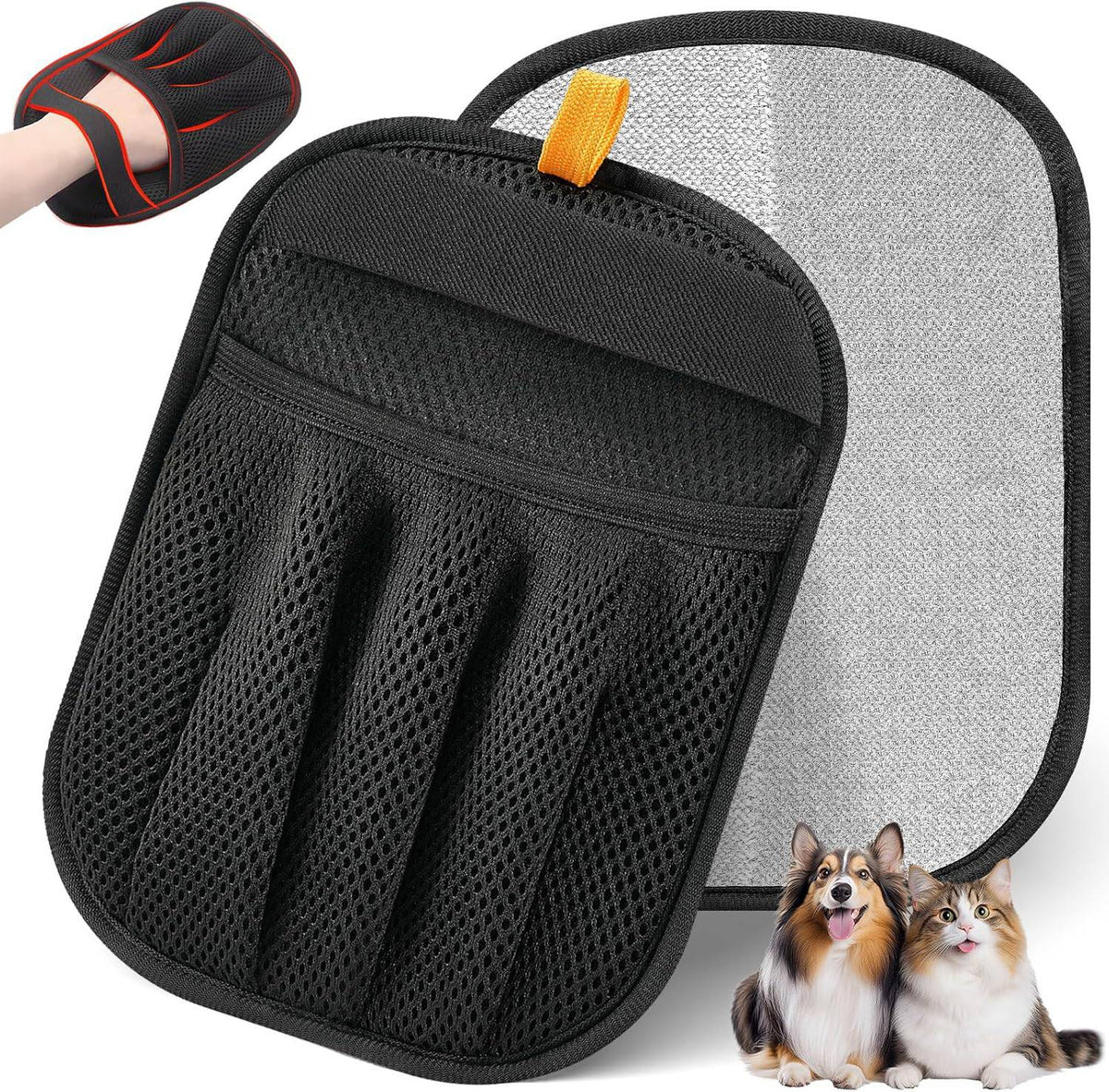 SlimBag five-finger electrostatic pet hair removal glove for cats and dogs, reusable magic brush for laundry, couch, and car seats.