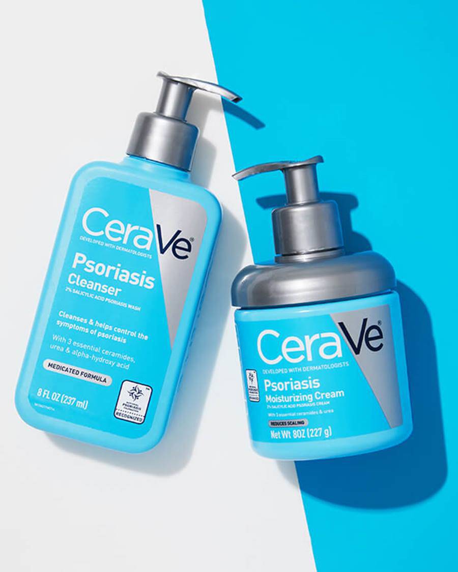 CeraVe Psoriasis Cleanser in a cream form, shown in a tube, designed for soothing and cleansing psoriasis-affected skin.