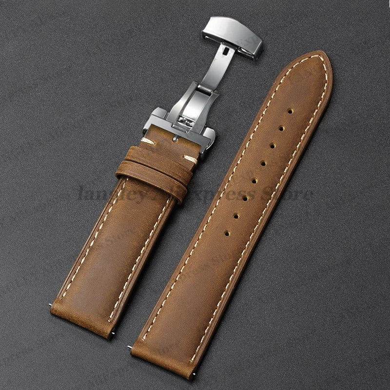 COROS Leather Watch Band Genuine Calfskin Brown Strap Butterfly Clasp