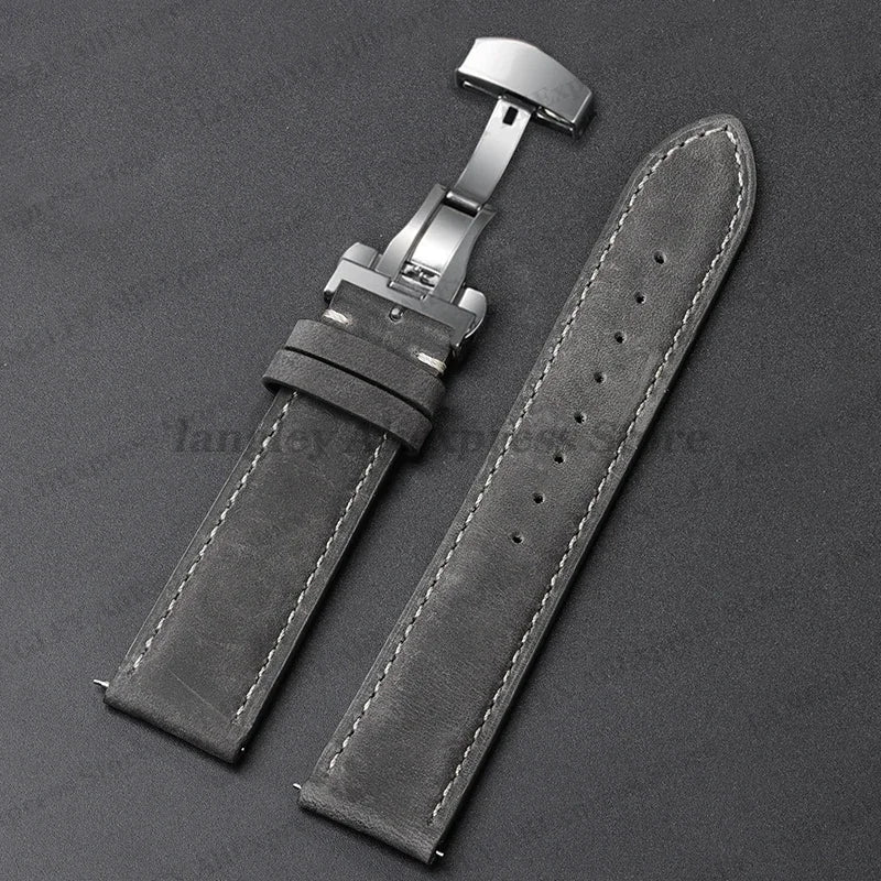 COROS Leather Watch Band Genuine Calfskin Brown Strap Butterfly Clasp